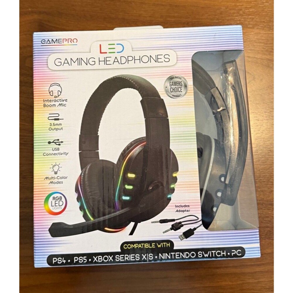 GamePro RGB LED Over-Ear Gaming Headset Boom Mic USB/3.5mm Black